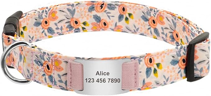 Flower Printed Dog Collar Custom Nylon Puppy Pet Collar Personalized Pitbull Collars Pets Acessorios for Small Medium Large Dog Yellow M