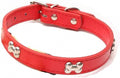 PU Leather Dog Collar Design Bone Charm Studded Collars for Dogs Necklace Pet Products Red S