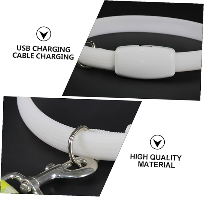 LED USB Rechargeable Dog Collar White Flashing Pet Dog Collar Safe Walking Outdoor Use