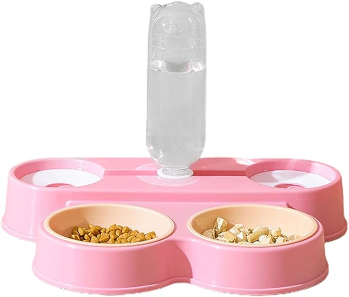 Dog Cat Bowls Pets Water and Food Bowl Set,Gravity Water Flow No Spills Durable Safe Anti Overturning Automatic Drinking,for Small or Medium Size Dogs Cats Pink