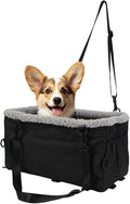 KOCASO Small Dog Car Seat, Dog Booster Car Seat Center Console Pet Booster Seat Small Under 9 lbs, Foldable and Portable w/Side Pocket & Cushion for Small Pets, Machine Washable Black