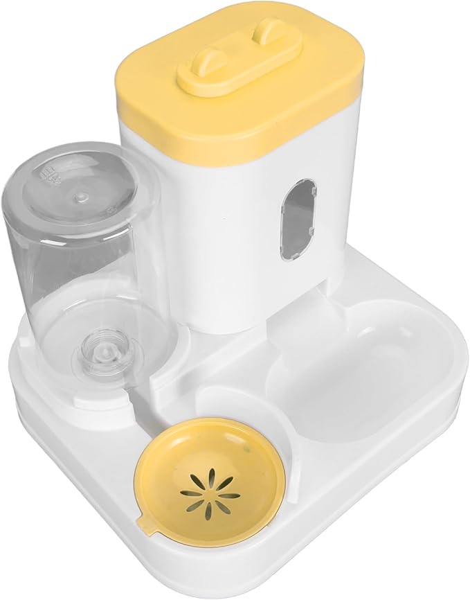 Automatic Pet Food Water Dispenser Large Capacity 2 in 1 Cat Feeder Waterer for Dogs and Puppies (Yellow)