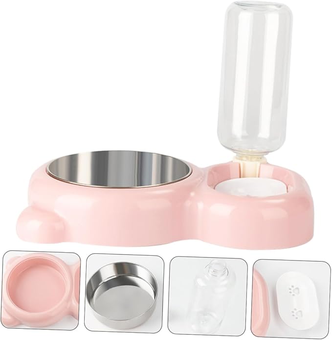 Kisangel Stainless Steel Dual-Purpose Pet Feeding Bowl with Automatic Water Refill Non-Slip Base for Cats and Dogs Hygienic Design Prevents Dirty Water