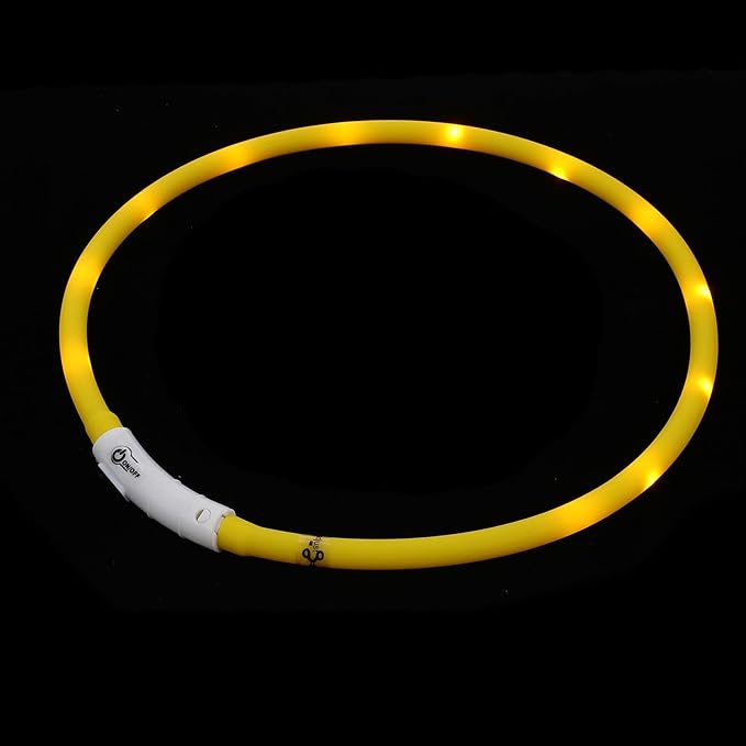 Sosoport LED Rechargeable Silicone Pet Collar, Adjustable L Size Glowing Dog Neck Belt for Night Safety and Decoration, Yellow Oval Luminous Collar for Dogs
