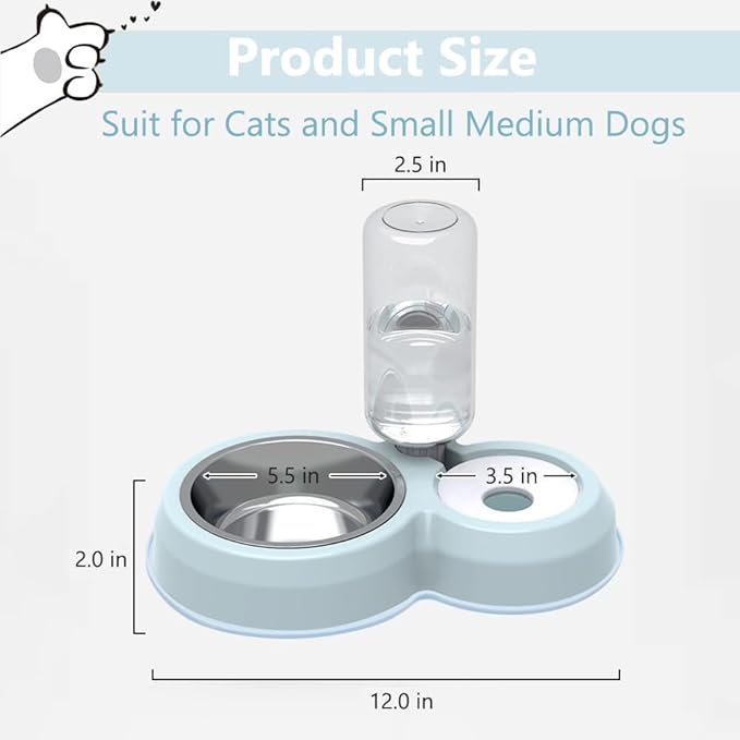 Dog Bowls, Puppy Cat Food and Water Bowl Set with Water Dispenser and Stainless Steel Bowl Non-Slip Mat, Detachable Gravity Pet Feeder and Waterer Set for Cats Dogs Puppy Rabbit (Pink)