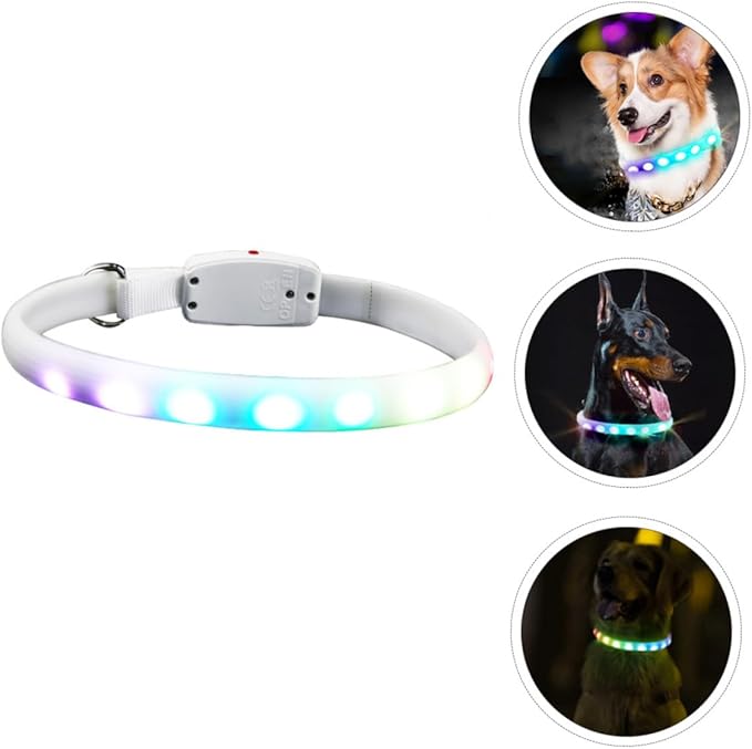 Cabilock LED Dog Collar USB Rechargeable Luminous Pet Collar Waterproof Safety Light for Night Walking Dogs White