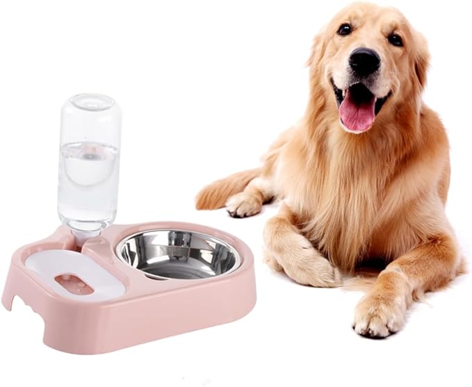 Pet Double Bowl Water Feeder for Cats and Dogs Pink Non Spill Food and Water Dish Safe High Density Material Stable Design Prevents Tipping Practical and Decorative Feeding