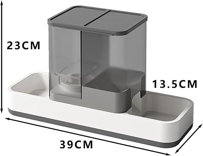 Food and Water Dispenser Set Pet Food Feeder Self Feed Automatic Feeder and Water Dispenser for Hedgehog Dogs, Gray