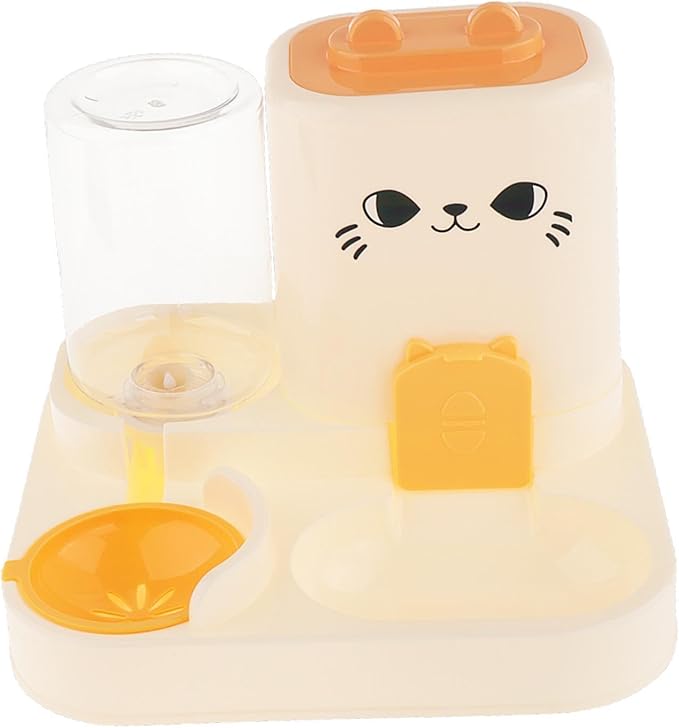 2 in 1 Automatic Pet Feeder and Water Dispenser, 1800ml Dry Food 800ml Water Capacity, Portable Cat Dog Food Bowl for Small Animals- Yellow