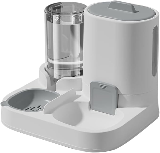 Automatic Pet Feeder for Cats and Small Dogs - 2-in-1 Food and Water Dispenser with Stainless Steel Bowl for Dry Food - Perfect for Small/Medium Dogs, Puppies and Kittens,Gray