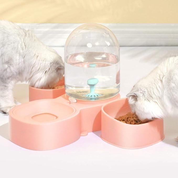 XISAOK 2 in 1 Pet Cats Waterer Feeder Dish Bowl Puppy Dogs Automatic Water Container