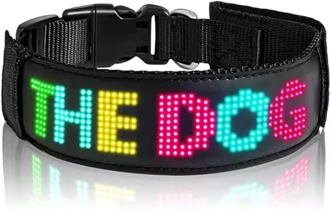 RGB Led Dog Collar for App Programmable Text Flashing Light Up Cosplay Accessories- USB Rechargeable Hand and Leg Rings Cat Digital Pet Collar Weatherproof Fits for Small Medium Dog (Full Color)