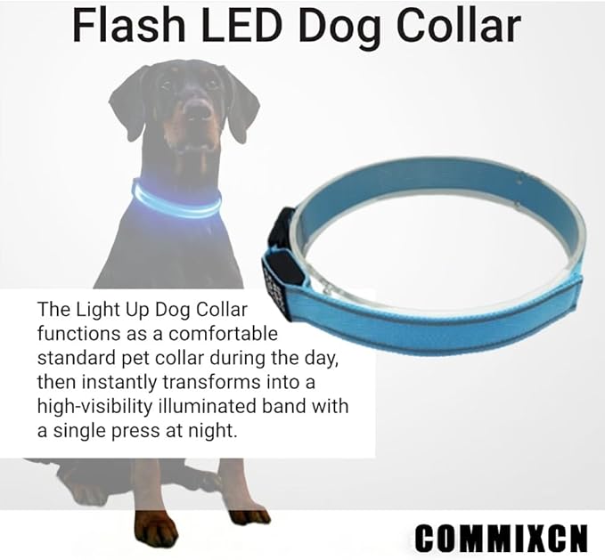 COMMIXCN 2 Pack LED Dog Collar, Light Up Reflective Collar for Small Medium Large Dogs, Universal Use with Standard Buckle, Adjustable for Night Walking Hiking Camping Outdoor (Blue)