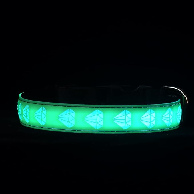 Subversive USB-C led Light up Airtag Dog Collar, Subversive 3D Sunflower Design Comfortable and Soft Material,Multicolored Lighting (D-Green, XS(7.87-11.8"))