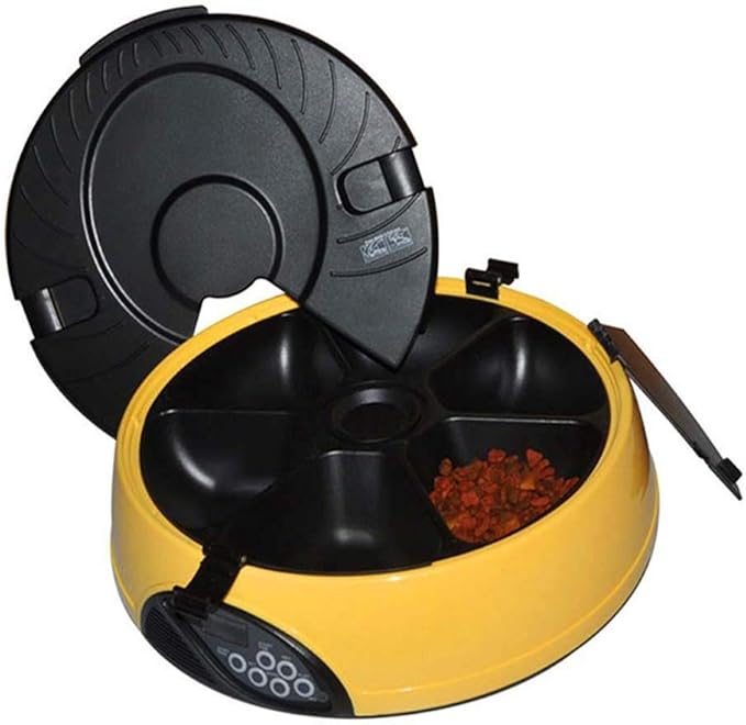Timing Quantitative Automatic Feeder Meal Small Capacity Pet Automatic Feeder DiscShaped Solid Color Dog Feeder Portable (Color : Yellow) (Light blue)