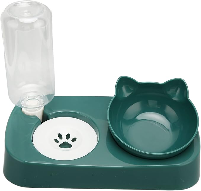 Pet Water Food Bowls - PP Raised Detachable Automatic Water Feeder - Pets Water and Food Bowl Set, Strainer Design, Protection from Dust for Small Medium Cat Dog (Dark Green)