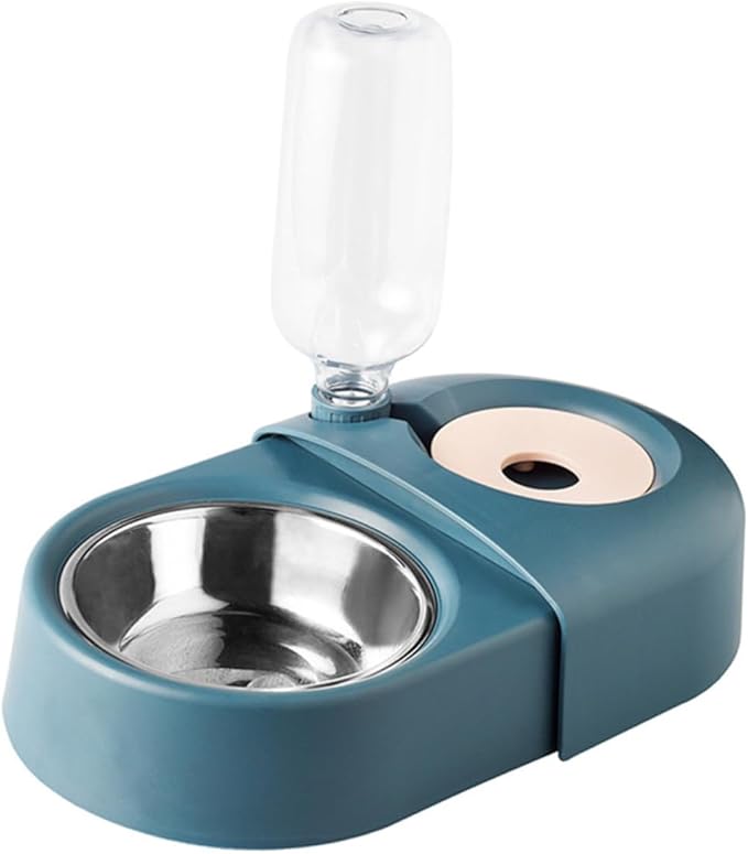 Automatic Pet Feeding and Drinking Bowl Spill-Proof Blue Food and Water Feeder Suitable for Dogs and Cats Indoor Use