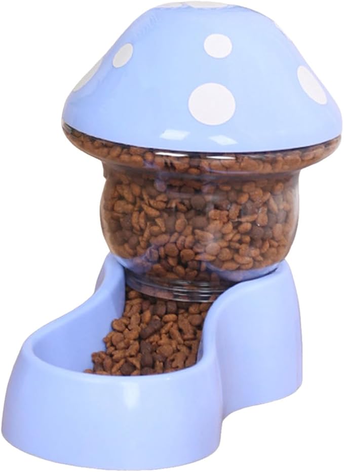 2025 Automatic Pet Feeder with Mushroom Shape for Cats Dogs Puppies Kittens Easy Clean Refill Dual Food Water Dispenser for Small Medium Pets at Home Travel (Blue)