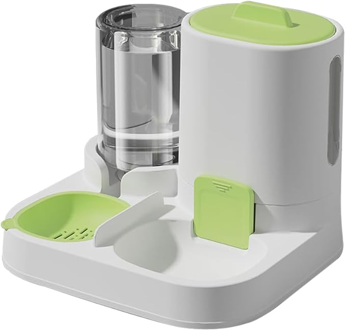 Automatic Pet Feeder for Cats and Small Dogs - 2-in-1 Food and Water Dispenser with Stainless Steel Bowl for Dry Food - Perfect for Small/Medium Dogs, Puppies and Kittens,Green