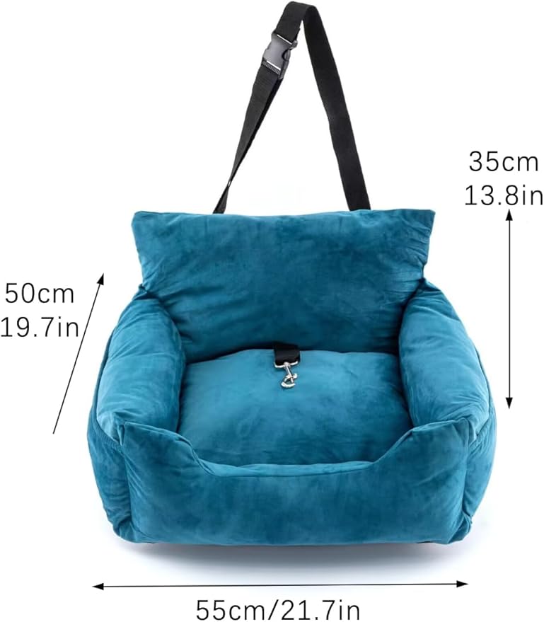 Dog Car Seat, Safe Cozy Travel Bed Carrier with Clip-On Leash, Storage Pockets, Water-Resistant & Machine Washable for Puppies(Blue 1 Seat)