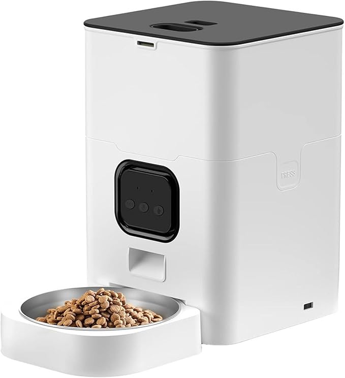 Pet Feeder Pet Automatic Feeder Square Feeder 4L6L Food Storage Bucket Timed Quantitative Removable Suitable Compatible with Cats and Dogs Pets Supplies(4L White A,WiFi)
