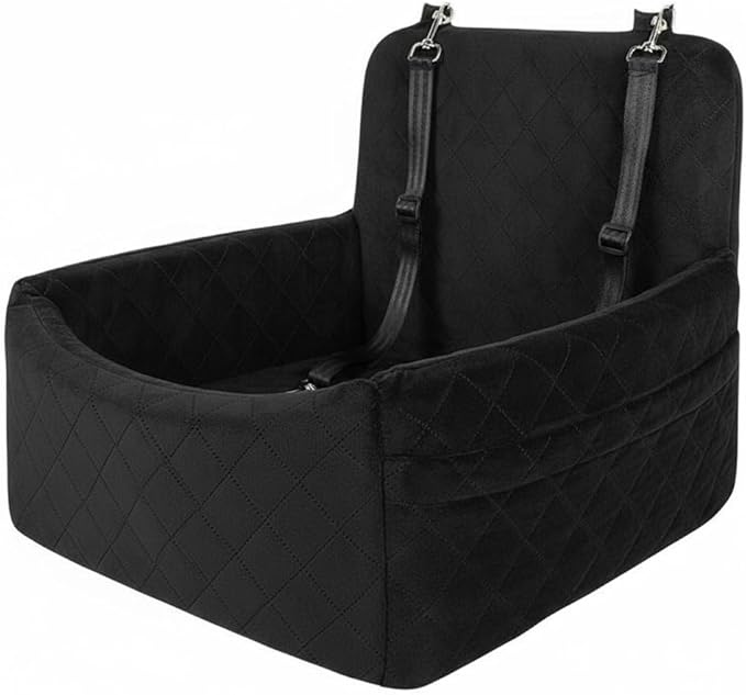 Deluxe Pet Car Seat, Booster Car Seats with Thick Cushionb for Dogs Up to 20 lbs, Detachable Washable Pet Travel Safety Bed with 2 Storage Pockets,and 2 Safety Belts (Black)