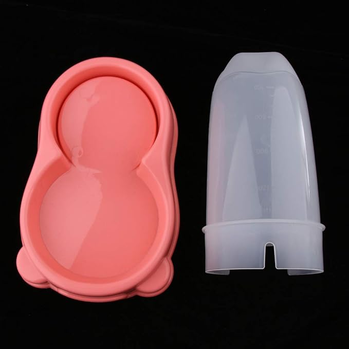 Pet Feeder Waterer Automatic Food and Water Dispenser Bowl for Dogs and Cats (Pink)