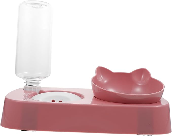 Sosoport Automatic Cat Food and Water Set Non-Slip Base Detachable Bottle Pet Feeder Dispenser for Dogs and Cats