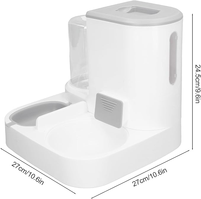 Pet Feeder and Water Dispenser, 2 in 1 Gravity Automatic Water Dispenser and Food with Large Capacity for Dogs Cats Pets (Grey)