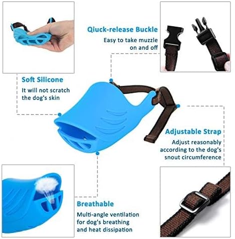 Dog Muzzle, Soft Duck Silicone Mouth Cover with Adjustable Strap for Small Medium Dogs, Best to Prevent Barking, Biting, and Chewing (L, Blue)