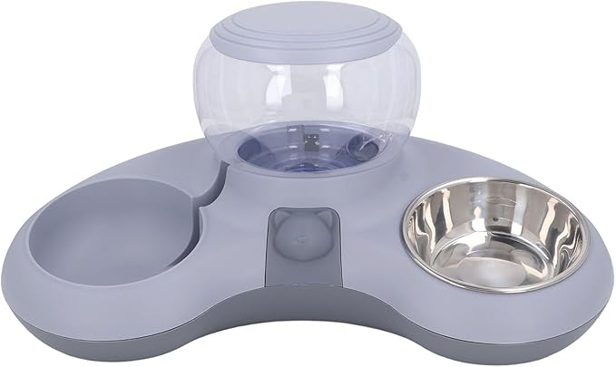Ergonomic Tilted Cat Feeder with Automatic Water Dispenser, Stainless Steel Spill Proof, Easy to Clean, Raised Food and Water Station for Small Dogs and Cats (Gray)