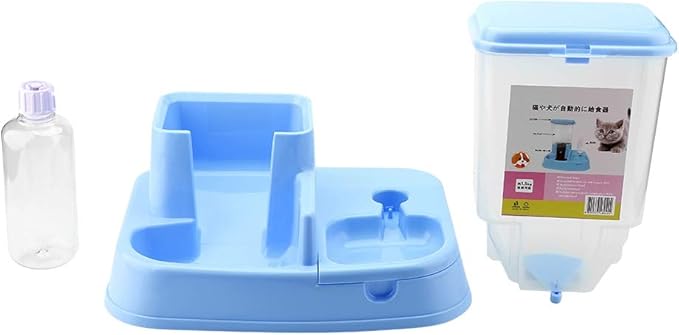 Dog Bowls for Small Dogs Automatic Pet Feeder Detachable Food Dispenser Water Bottle Cats Dogs Feeding Tool Pet Automatic Water Food Feeder Bowl Bottle Standing Dispenser (Blue)
