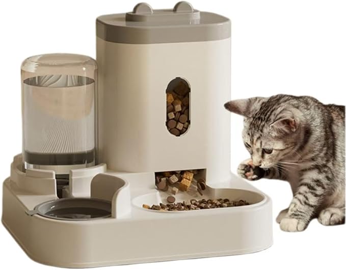 Pet Automatic Gravity Feeder & Water Dispenser 2-in-1 Large Capacity Anti-Clogging Design Suitable for Cats, Dogs, and Rabbits (Gray)