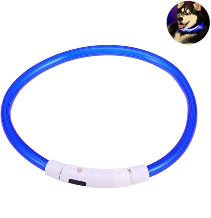 KESYOO LED Dog Collar USB Rechargeable Glowing Silicone PET Collar 50cm Waterproof Fiber for Night Safety