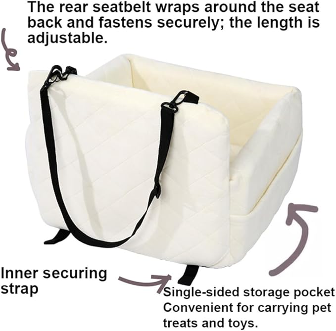 Ultra-Soft Fabric Dog Car Seat,Detachable Washable Puppy Car Bed,Portable Dog Booster Seat,Storage Pockets,Safety Belts, for Small Dogs up to 17 lbs,B