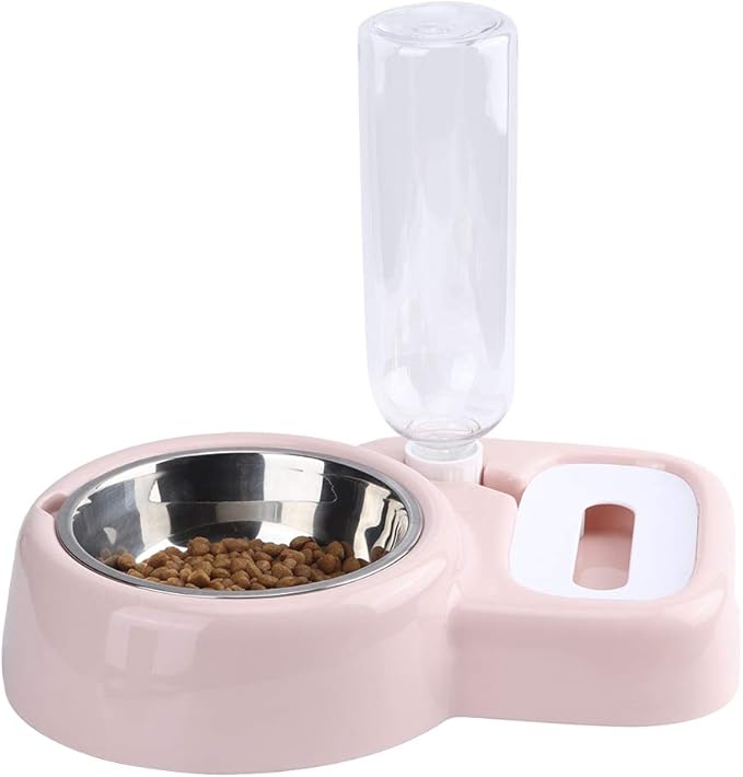 Automatic Pet Feeder & Water Bowl for Dogs Cats | Dual - Function Food & Water | Removable Baffle & Siphon Design | Adjustable Height | Easy Maintain Stainless Steel