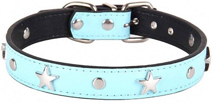 Pet Dog Collars Walking Running Puppy Neck Leash Leather Breathable Collars for Small Dog Cat Sky Blue L