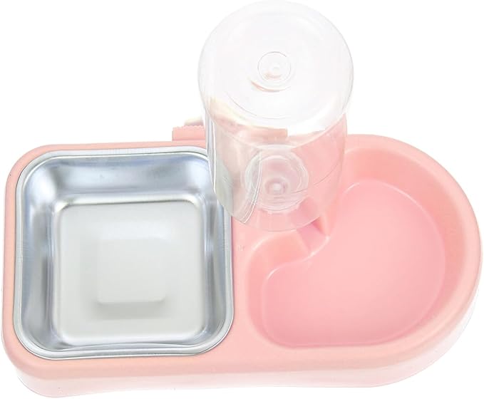 Automatic Refill Hanging Dog Bowl Set, Detachable Water Dispenser and Food Feeder, Anti-Skid Pink Pet Cage Feeder for Dogs and Cats