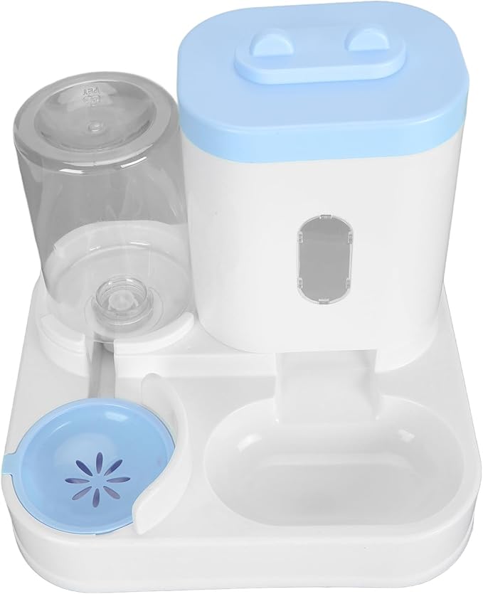 Automatic Pet Food Water Dispenser Large Capacity 2 in 1 Cat Feeder Waterer for Dogs and Puppies (Blue)