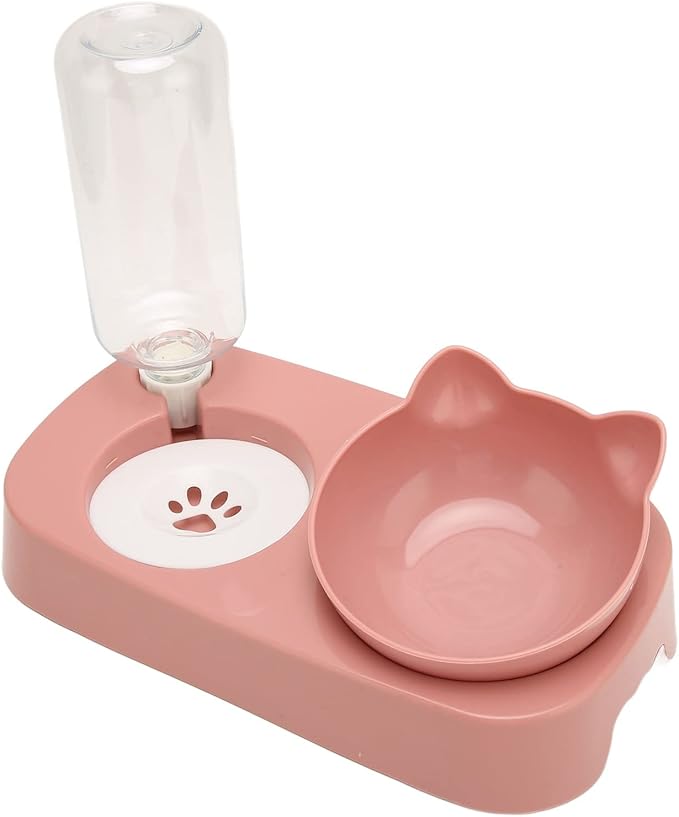Fydun Pet Water Food Bowls Raised Detachable Automatic Water Feeder Food Dish Set for Small Medium Cat Dog Pink for Families (Pink)