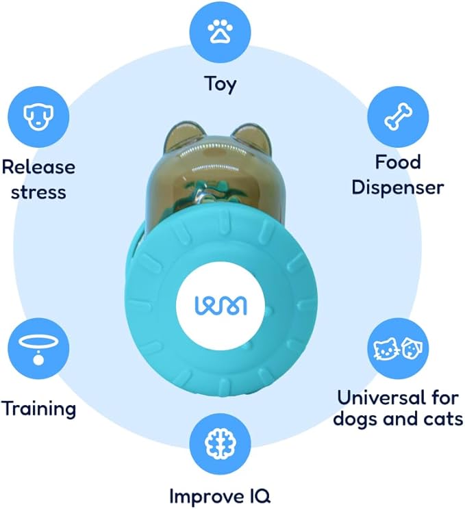 Pets Indestructible Dry Kibble Dispenser Play Toy for Dogs & Cats Automatic Food Leaking Fun Balls Feeder with Interactive Slow Feeder IQ Enrichment Brain Stimulation (Teal)