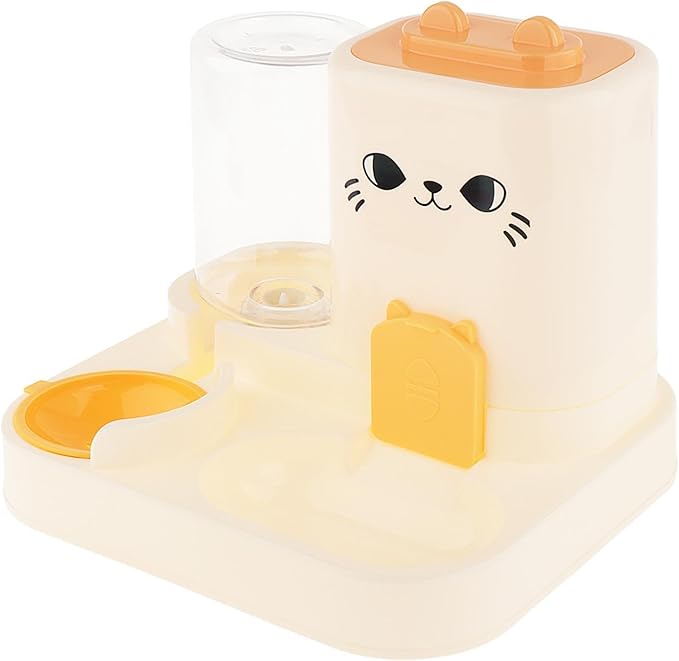 2 in 1 Automatic Pet Feeder and Water Dispenser, 1800ml Dry Food 800ml Water Capacity, Portable Cat Dog Food Bowl for Small Animals- Yellow