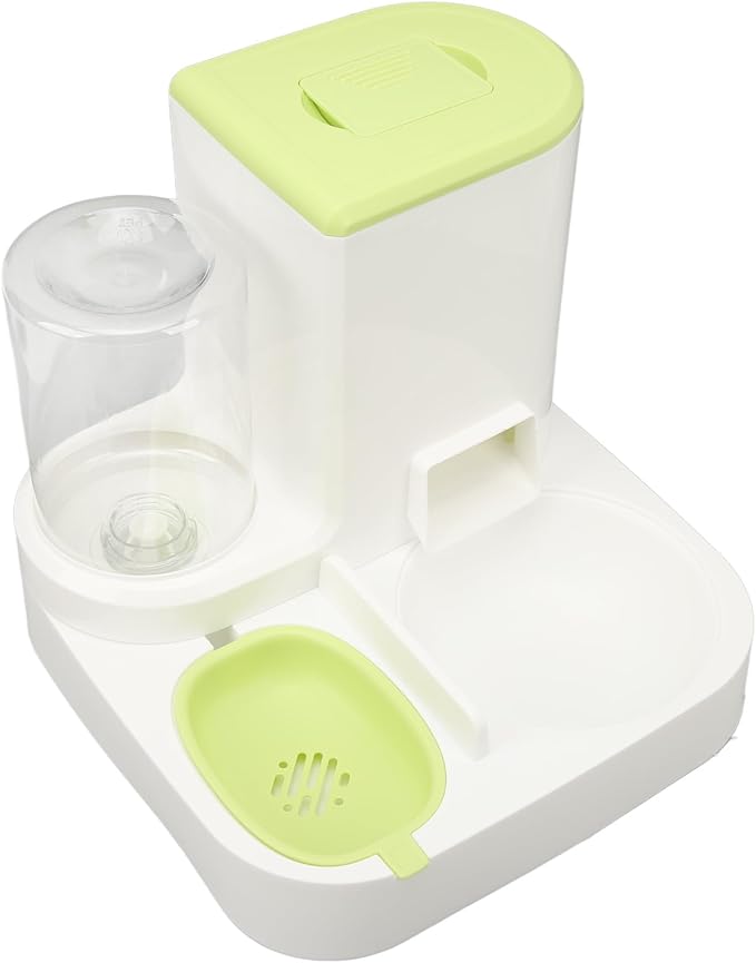 Fydun Pet Cat Waterer Food Feeder with 2.2L Food Container Dog 1L Automatic Water Dispenser Food Feeder Green for Families (Green)
