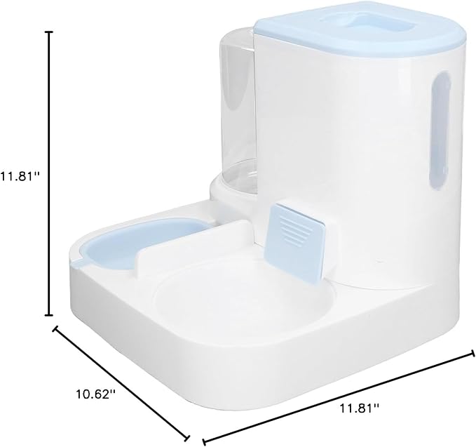 Pet Water Dispenser Food Feeder, Pets Automatic Feeder Waterer Set Detachable 2 in 1 Safe One Piece Design for Indoor (Blue)