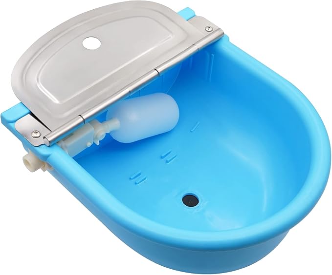 MINYULUA Automatic Waterer Bowl Large Horse Waterer with Float Valve and Drain Plug Automatic Water Feeder Dispenser Bowl for Sheep Dog Horse Cow Pig Plastic (Light Blue)
