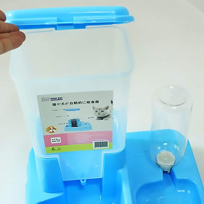 feeders Creative Automatic Pet Feeder Cat and Dog Automatic Feeding Device Drinking Water Feeding Dualuse Automatic Drinking Fountain (Color: Blue)