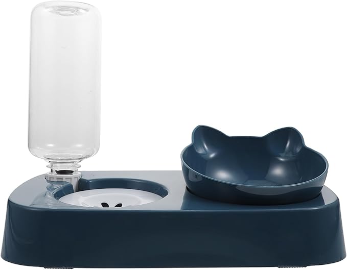 Happyyami Automatic Pet Water Dispenser and Spill-Proof Dog Drinking Bowl with Neck Protection, Blue Raised Feeding Bowl for Cats and Puppies, Sturdy Pet Food Eating Dish for Home Use