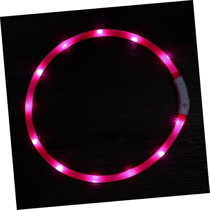 Milisten Led Night Light Dog Collar USB Rechargeable Pet Collar Flashing Light Modes Neon Pink for Safe Walks