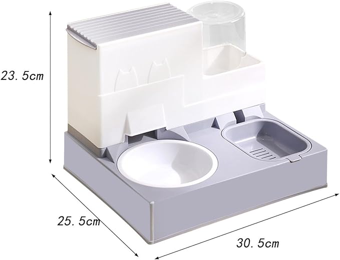Cat Feeding Bowl and Water Dispenser, Automatic Dog Cat Feeder, 2 in 1 Portable for Small Animals Rabbits Pet Puppy Cats, Gray