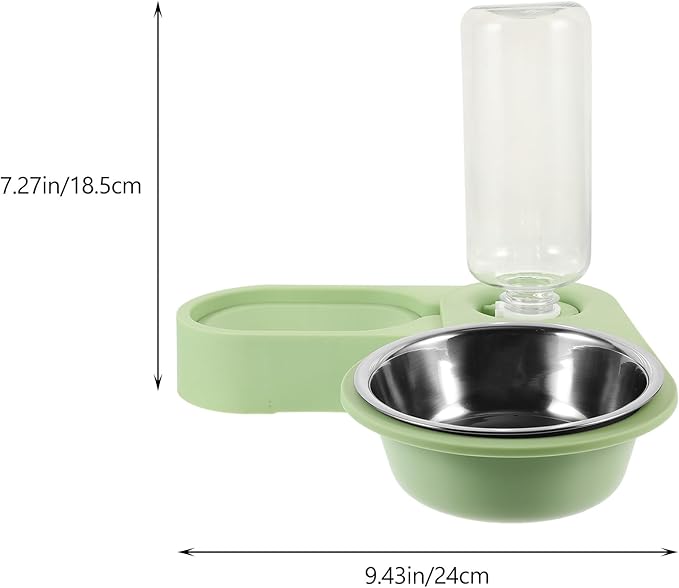 Cabilock Stainless Steel Double Pet Feeder Bowls Rotatable Corner Foldable Feeding Station with Green Base for Indoor Cats and Puppies